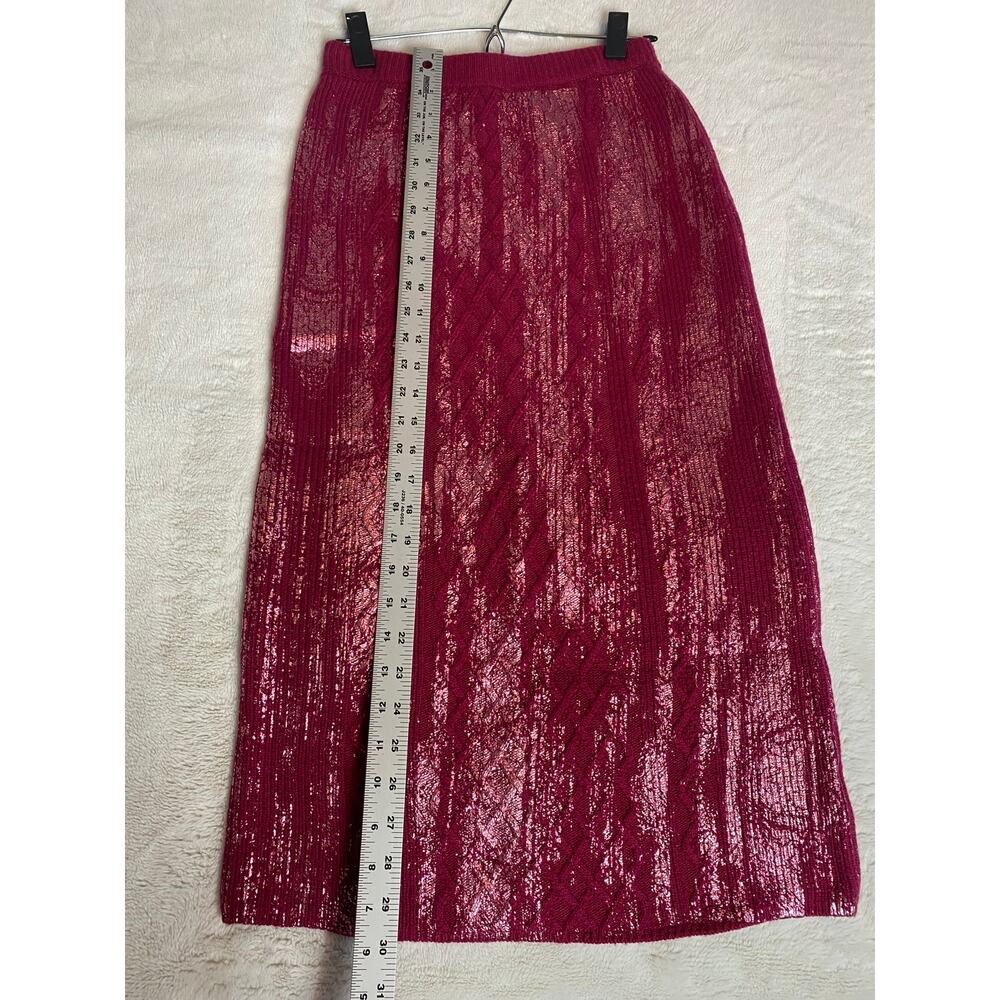 NEW ANTHROPOLOGIE SKIRT KNIT BURGUNDY RED METALLIC FESTIVE PARTY WOOL ALPACA - Picture 12 of 13